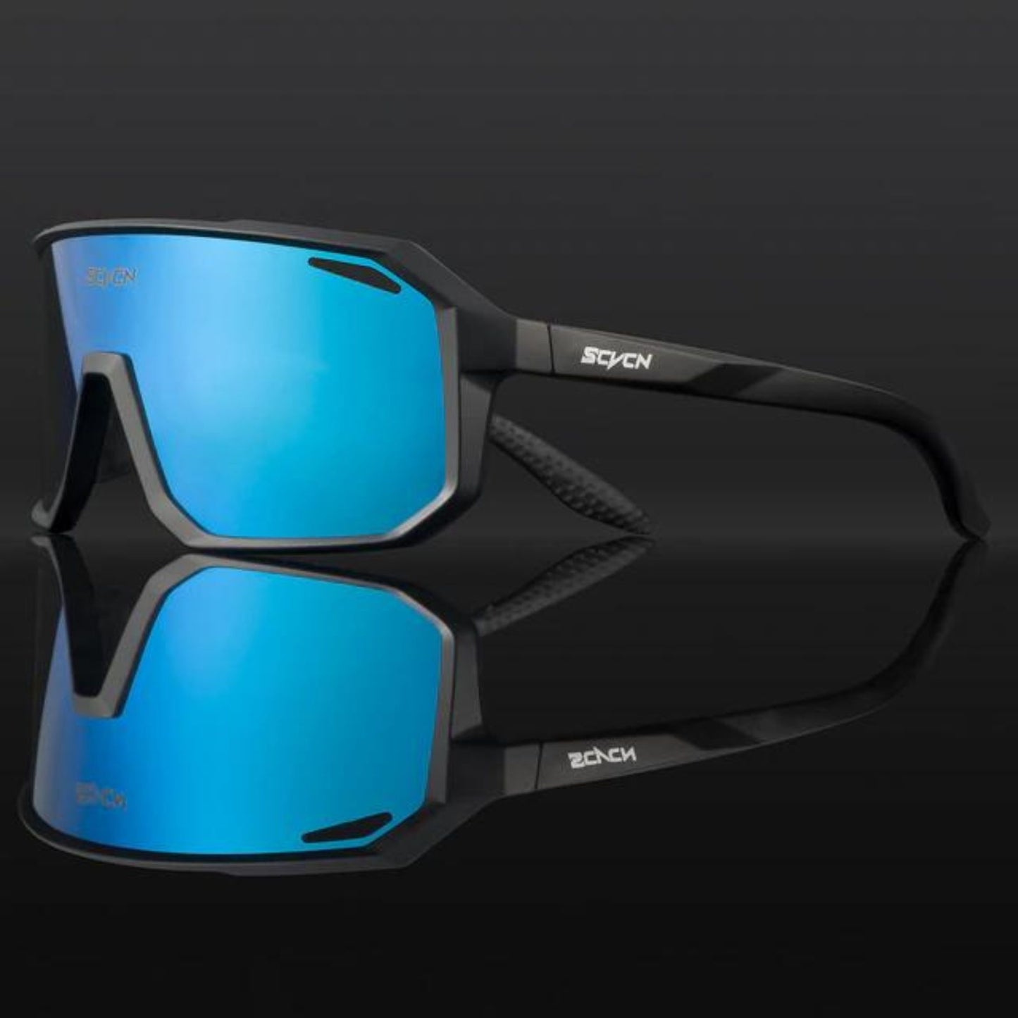 black frame blue lens