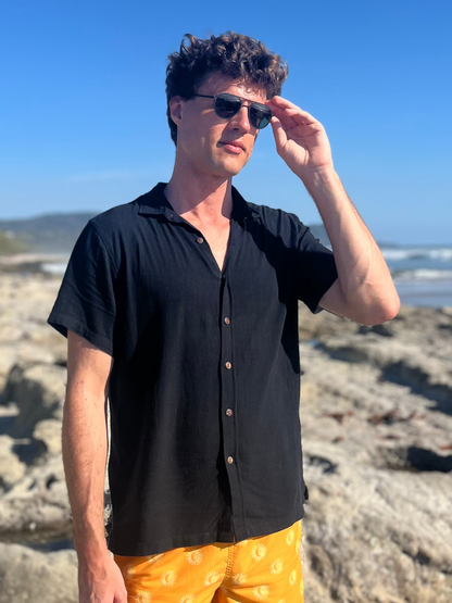 Men's Linen Blend Camp Shirt – Coconut Buttons