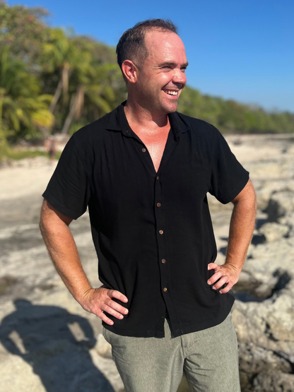 Men's Linen Blend Camp Shirt – Coconut Buttons