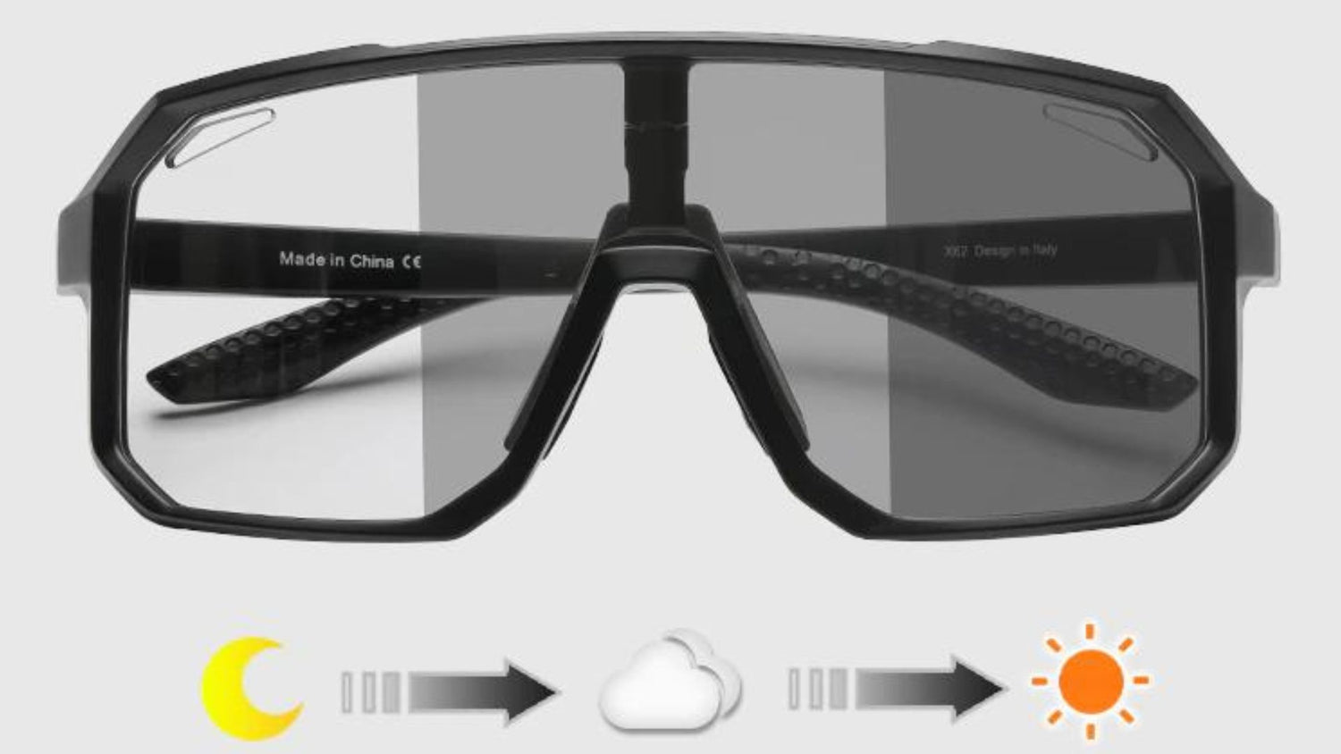 Demonstration of glasses transitioning from clear to tinted